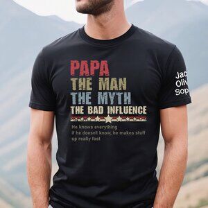 Personalized Papa The Man The Myth T-Shirt, Custom Father's Day Shirt With Kids